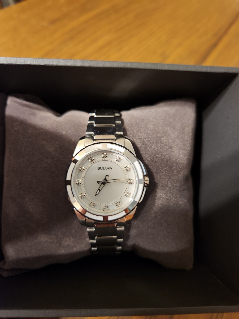 Bulova Ladies Stainless Steel Enamel Diamond Silver Bracelet Watch - Silver Dial